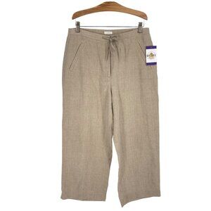 Liz Claiborne Womens 8 Livvy 100% Linen Beige Crop Pants Drawstring Wrinkle Free